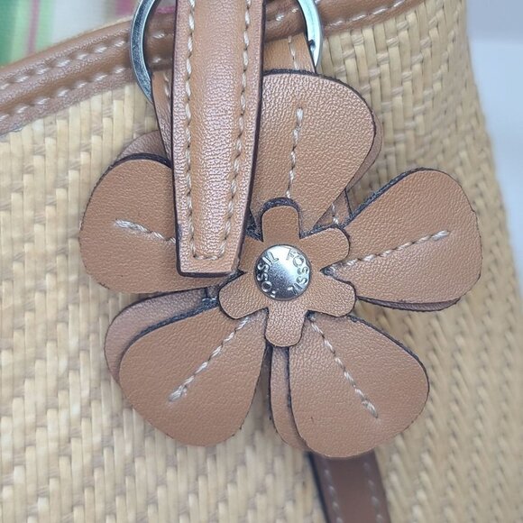 Fossil Woven Tan Shoulder Bag Leather Accents Striped Interior - Picture 11 of 11